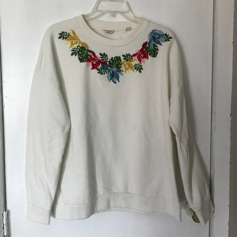 White embroidered floral sweater